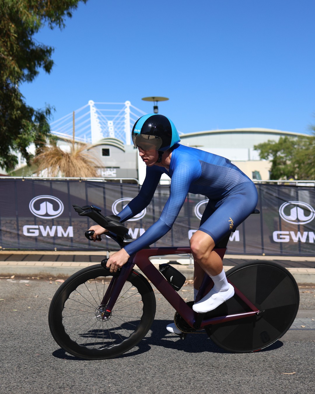 A photo taken of a cyclist during the 2025 AUSCycling Road Nationals held at Perth HPC
