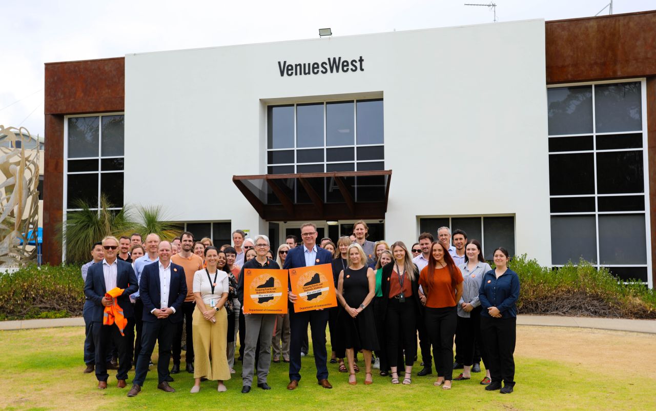 A photo of VenuesWest employees together promoting the "16 days in WA' campaign
