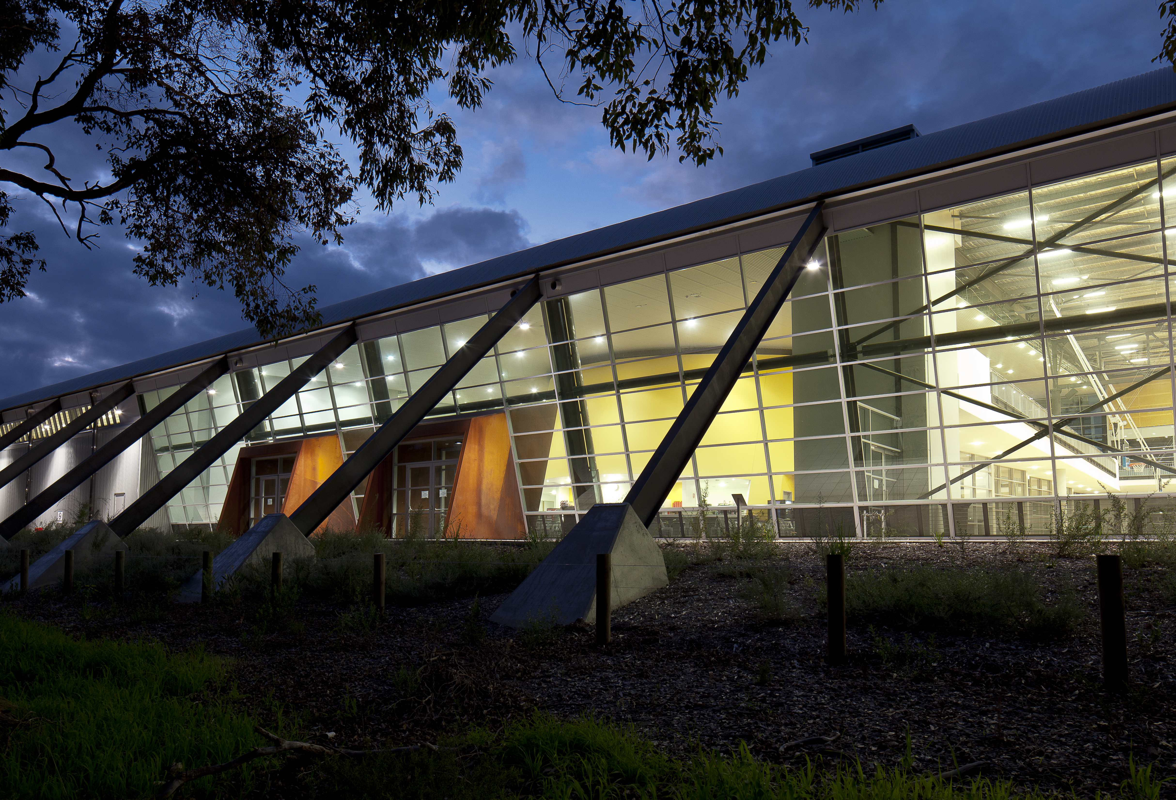 A photo showing the exterior windows along the side of Bendat Basketball Centre