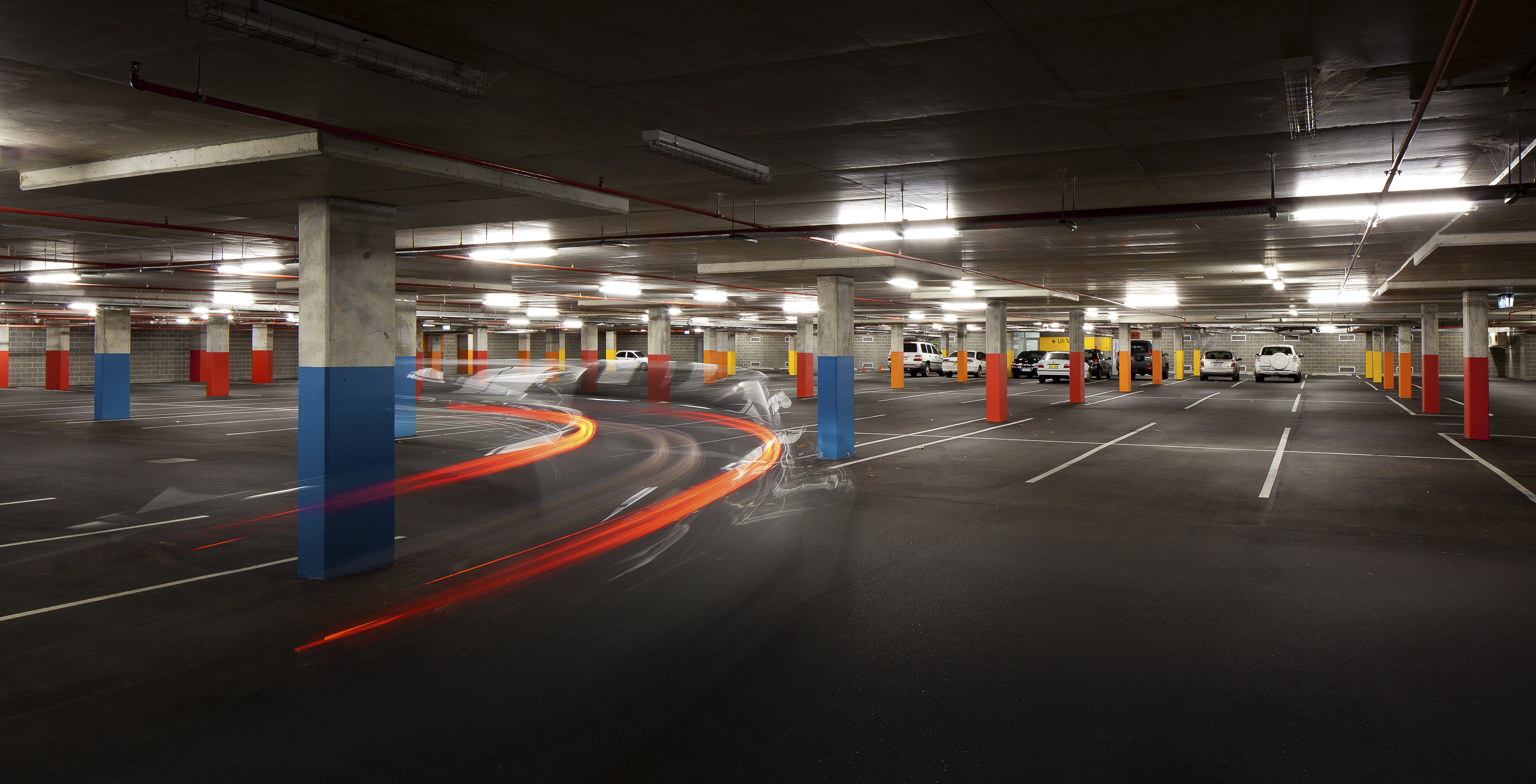 A photo showing the underground carpark located at Bendat Basketball Centre