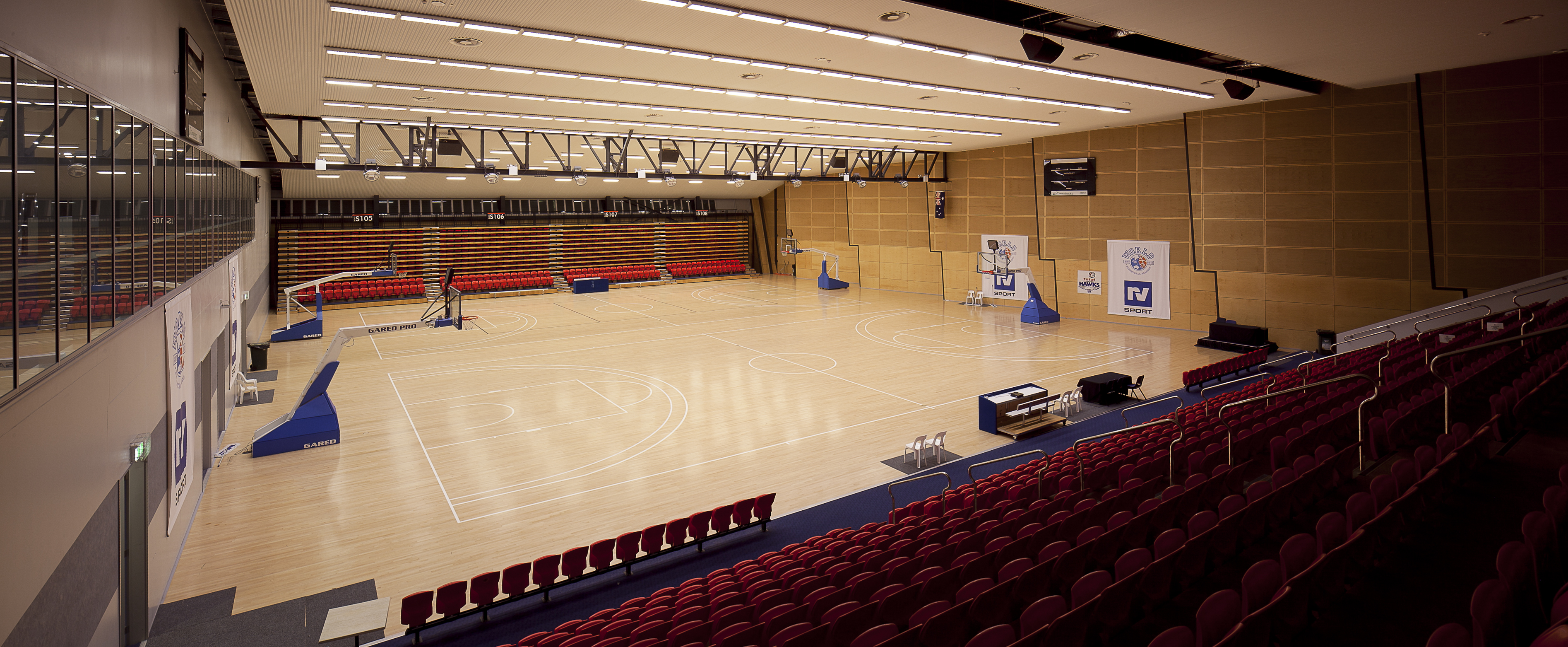 A photo of the show court at Bendat Basketball Centre