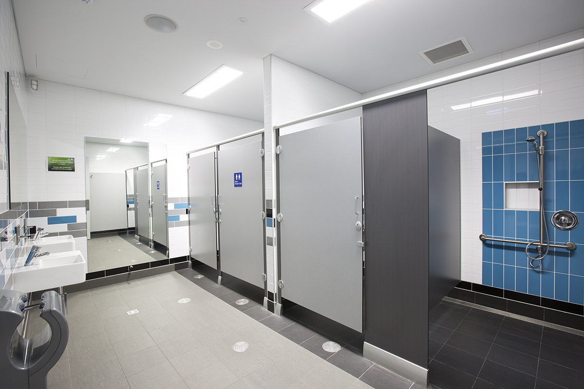 A photo of onsite bathroom and changeroom facilities at the Gold Netball Centre in Jolimont, Perth