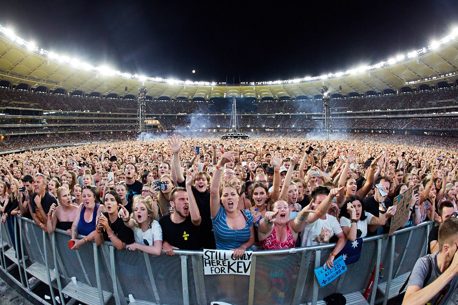 A photo of the crowd during an Ed Sheeran concert held at Optus Stadium