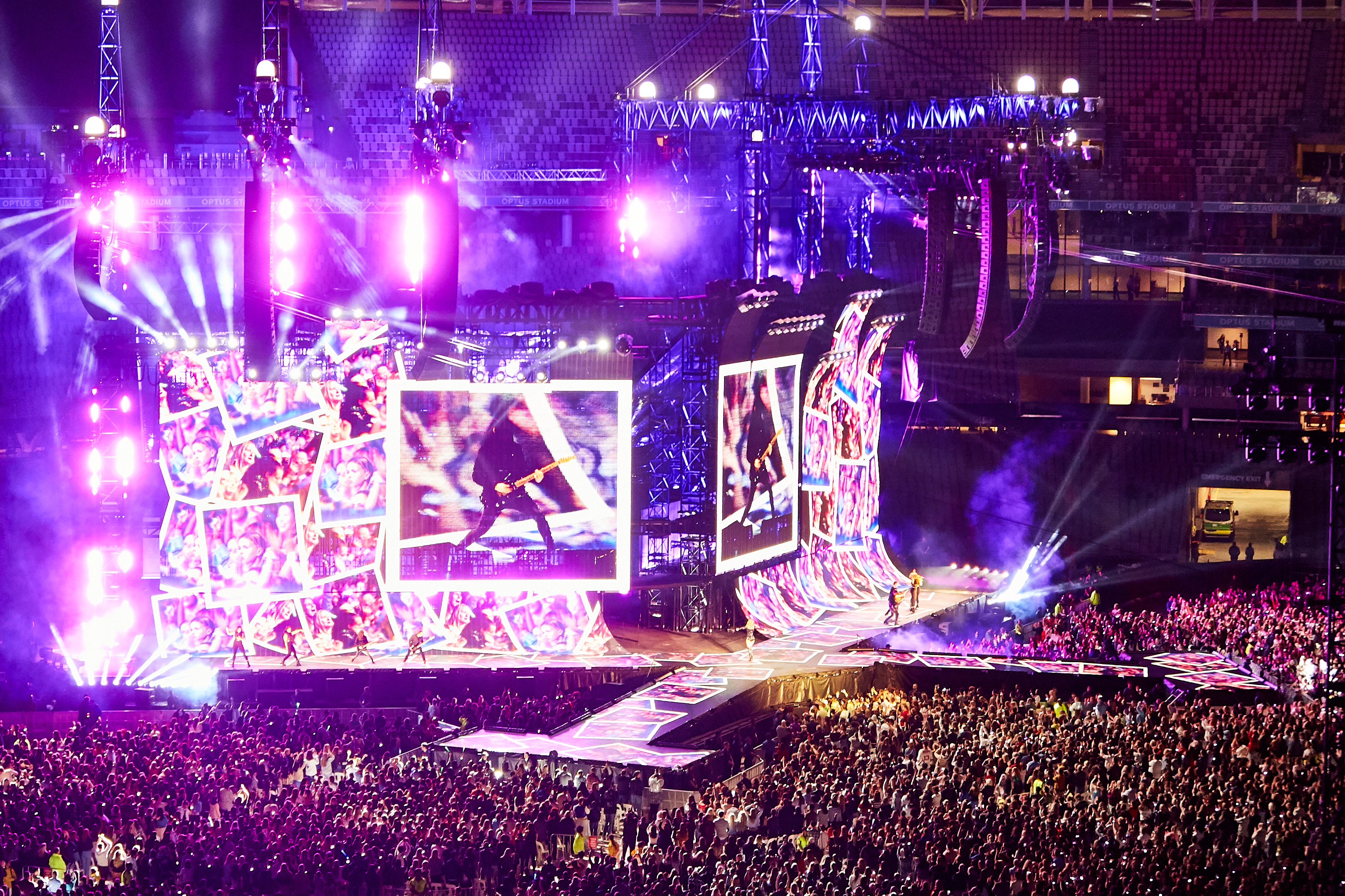 A photo of the crowd and stage during a Taylor Swift concert held at Optus Stadium