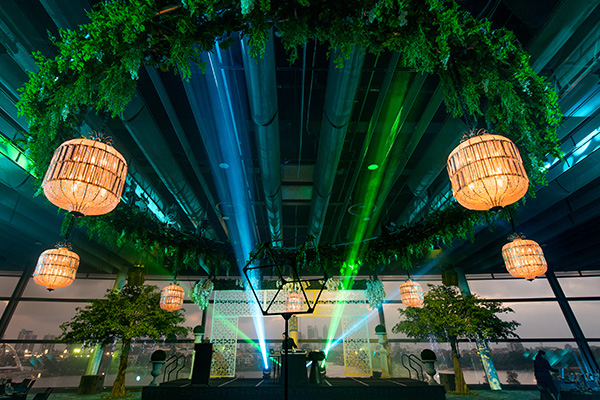 A photo of special decor and lighting in a function room at Optus Stadium in Burswood, Perth