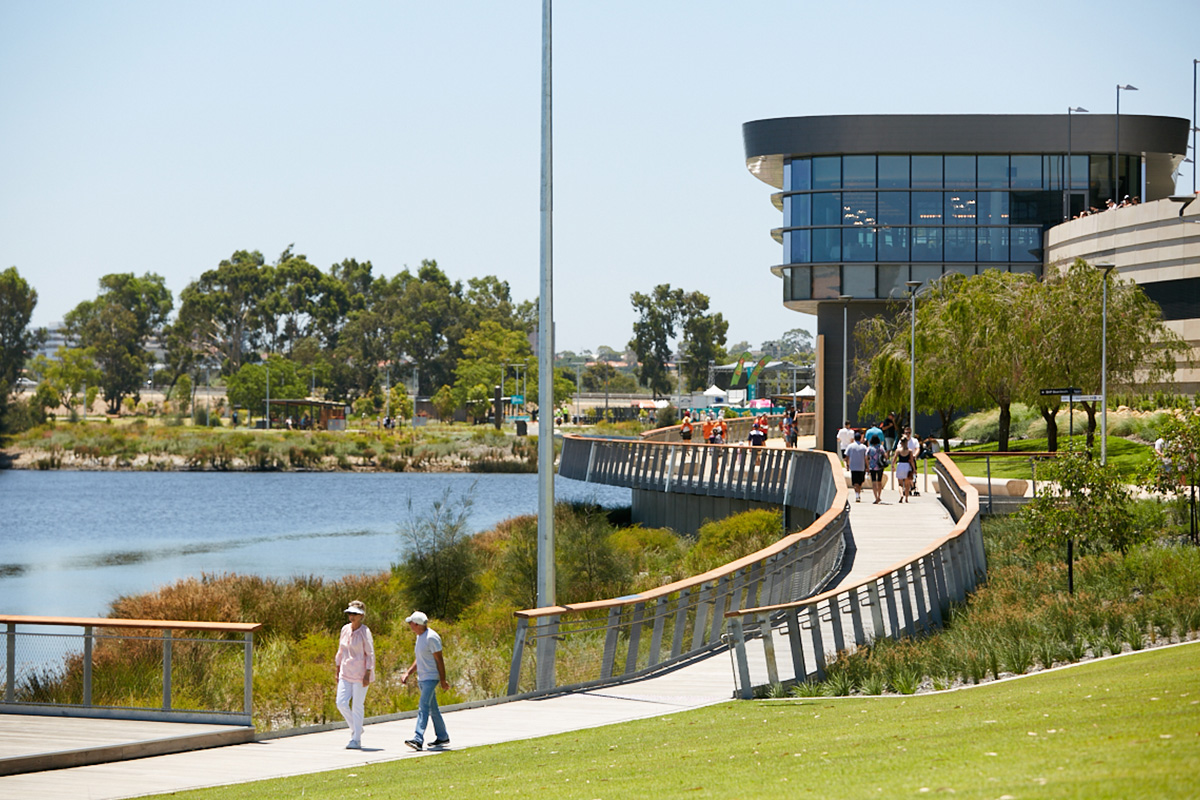 A photo showing paths leading to Optus Stadium