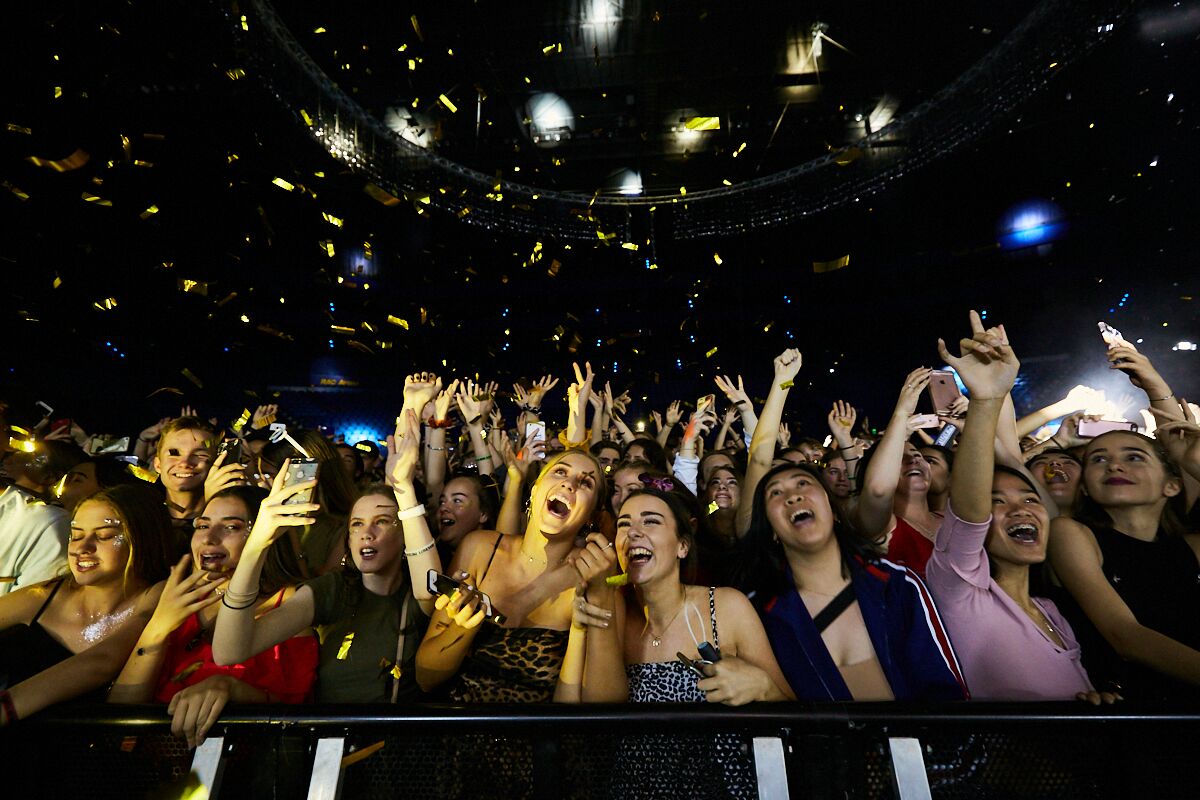 A close up photo of the front row standing crowd at the Sound On Festival at RAC Arena in Perth
