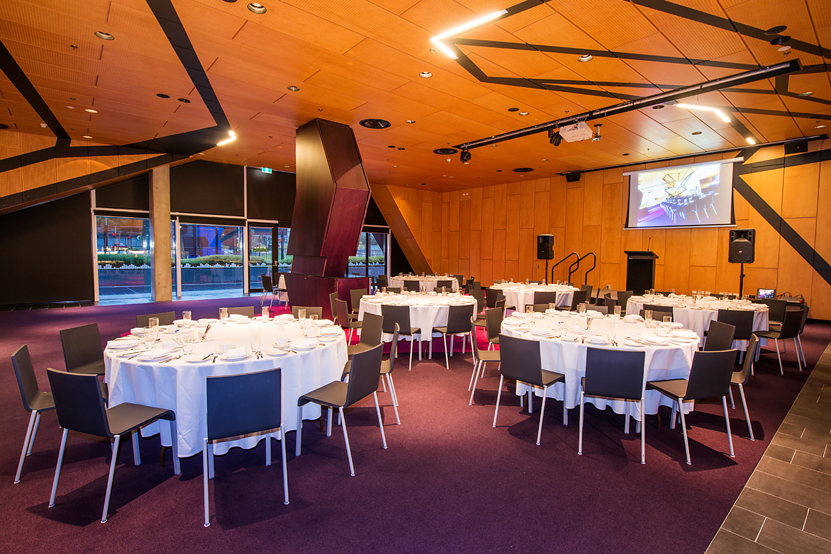 A photo of a set up function room at RAC Arena in Perth