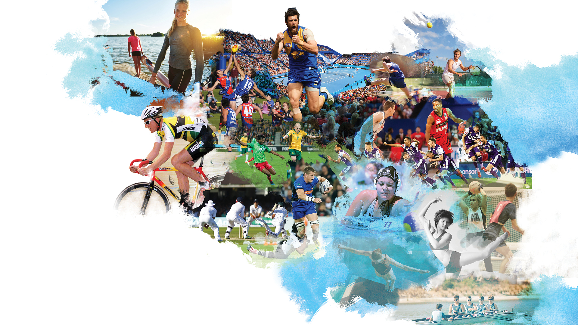 A graphic collage of WA athletes competing in various different sports for the VW High Performance Sport Strategy campaign